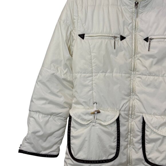 MaxMara long fur neck mid-length quilted puffer coat white women's size 8 - Picture 6 of 13